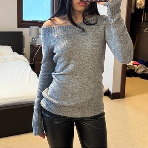 Grey Off the Shoulder Knit Sweater